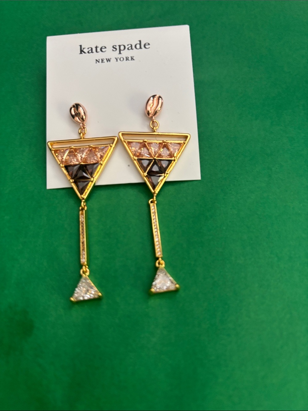 kate spade Gold-Tone Triangle Drop Earrings with Pink and Black Stones